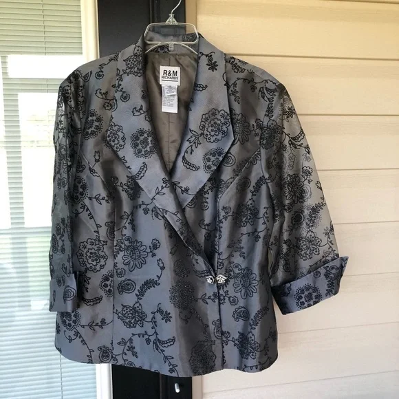 R&M RICHARDS Gunmetal Embroidered Floral Duster Jacket organza style 18 - Picture 2 of 16